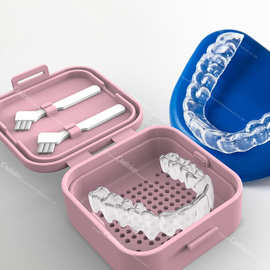 跨境新品清洁牙缝刷义齿硅胶牙套清洗盒 可沥水假牙牙套盒收纳盒