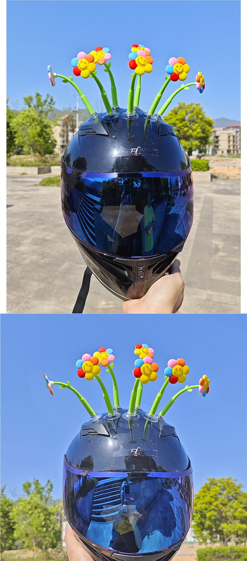 Helmet Suction Cup Swinging Sunflower Decoration Electric Vehicle Motorcycle Helmet Universal Funny Tiktok Glass Radish