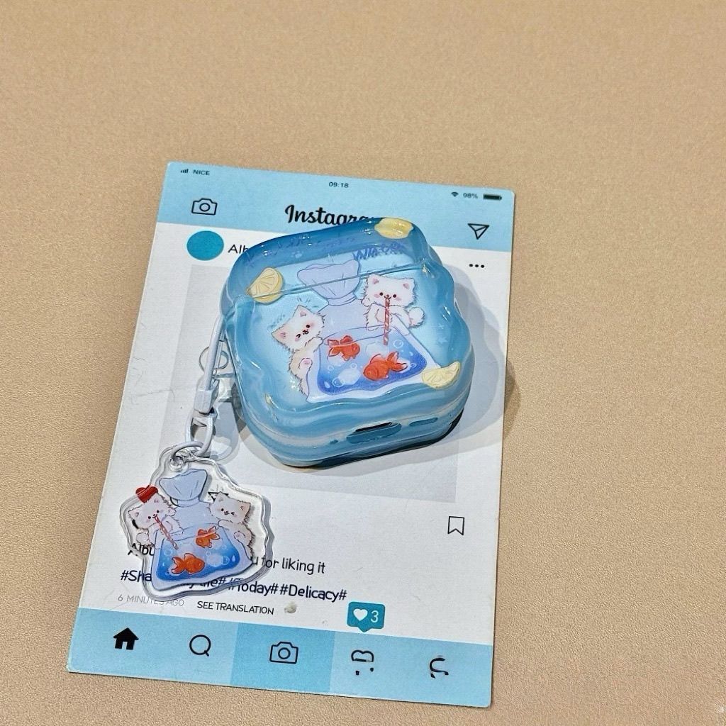 Cute bolsa de pez dorado gato nuevo para AirPods 4 generación cubierta de auriculares Apple AirPodpro3 estuche de protección Bluetooth