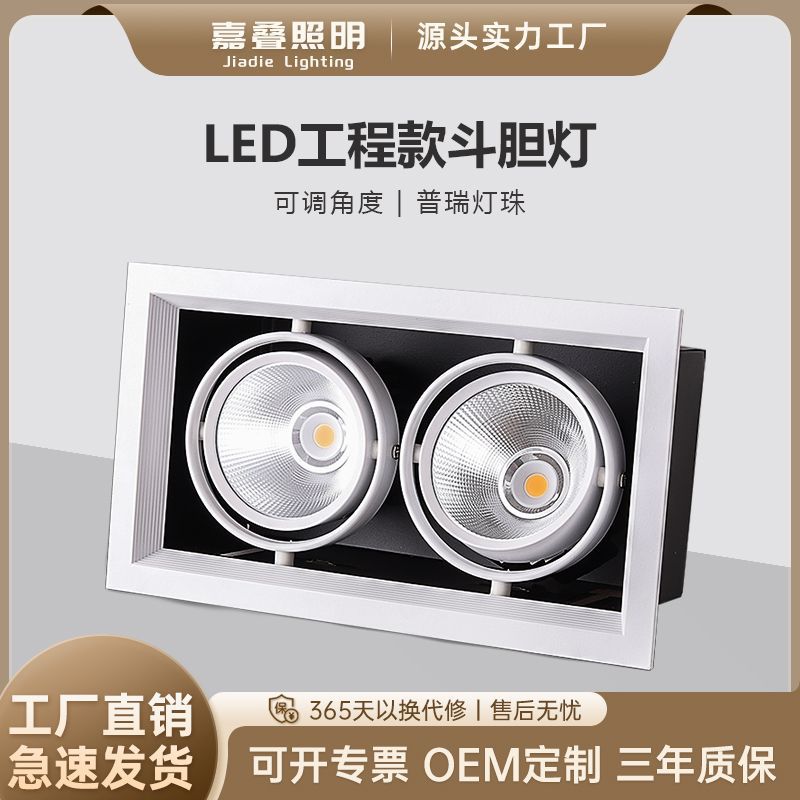 嵌入式斗胆灯商场服装店方形天花筒射灯可调角双头led格栅豆胆灯