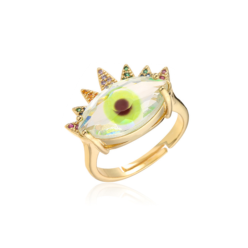 Aogu Cross-border Supply Copper Plating 18k Gold Micro Inlaid Zircon Devil's Eye Jewelry Ring Opening Adjustable Female display picture 9