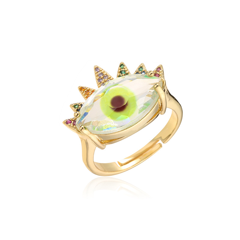 Aogu Cross-Border Supply Copper Plating 18K Gold Micro Inlaid Zircon Devilu0027s Eye Jewelry Ring Op