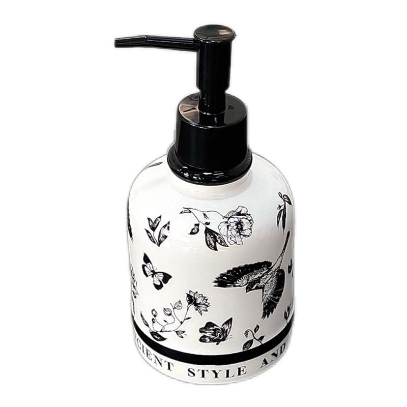 Botella de cerámica medieval botella de diseño flor y pájaro botella de loción de textura excelente botella de diseño de hotel residencial botella de desinfectante para manos