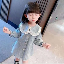 女童娃娃領外套春秋2022新款韓版風衣女寶寶洋氣小童兒童牛仔秋裝