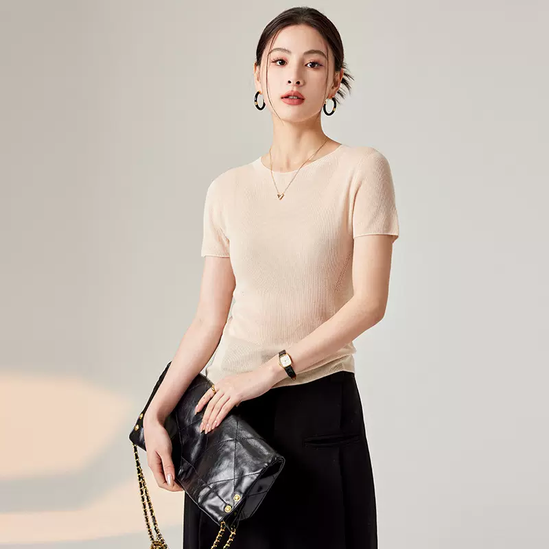 [本初]25春夏款弹力修身兰精天丝T恤内搭无缝一体针织短袖上衣女
