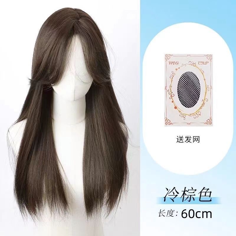 デイジーコールドブラウンロングストレートヘアトリミング小額レースウィッグ女性フルヘッドカバー毎日 2025 春夏新作|undefined