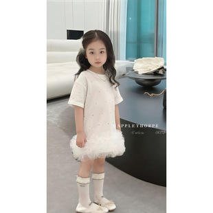 New Style T-Shirt Dress for Girls, New Fashionable and Sweet Mesh Splicing Dress for Girls