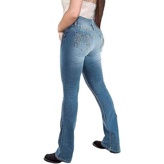 European and American Cross-border Women's Hip-lifting Denim Fashion High Waist Belly-tucking Jeans Flared Boots Jeans Women
