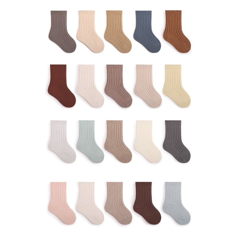 Calcetines para niños primavera Otoño e Invierno doble aguja calcetines de bebé lisos de color sólido Corea del Sur niños y niñas Niños medianos y grandes calcetines de algodón de media pantorrilla