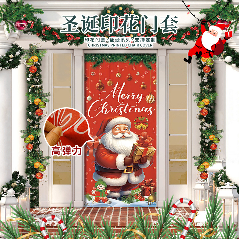 New European and American Christmas Door Cover Courtyard Decorative Door Cover Santa Claus Scene Door Curtain Wholesale Amazon