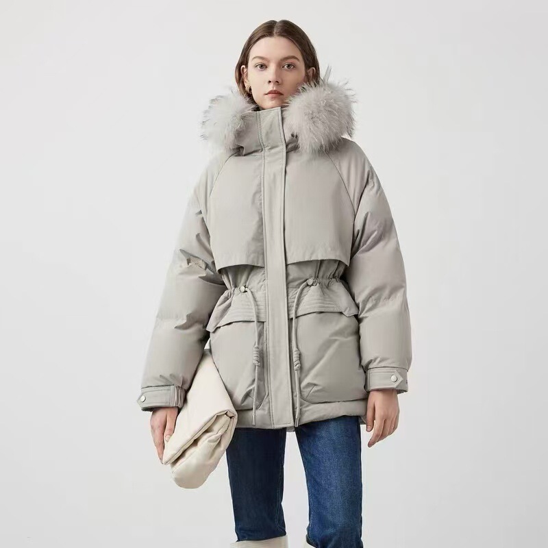 Lang Yuzi Holdobagi White Goose down Retro High-End Parka Jacket with Fur Collar and Waist-Cinching down Coat Winter New Model