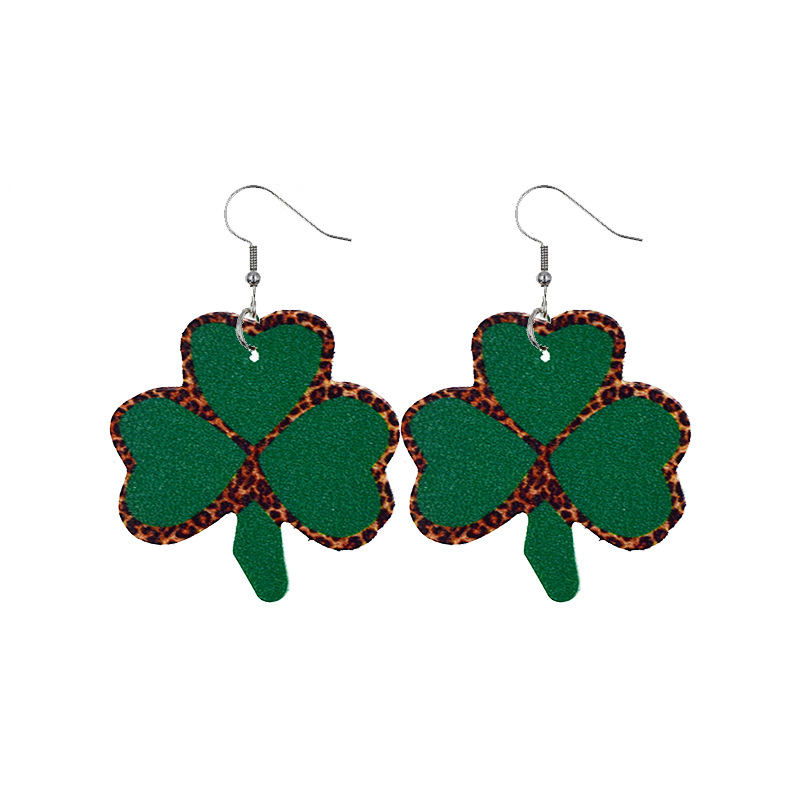 1 Paire Mode Trèfle Les Gouttelettes D'eau Faux Cuir Saint Patrick Femmes Boucles D'oreilles display picture 5