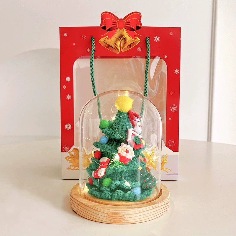Руководство по дереву? handmade christmas woven lampshade decorative set, knitted tree under glass dome, with gift bag option