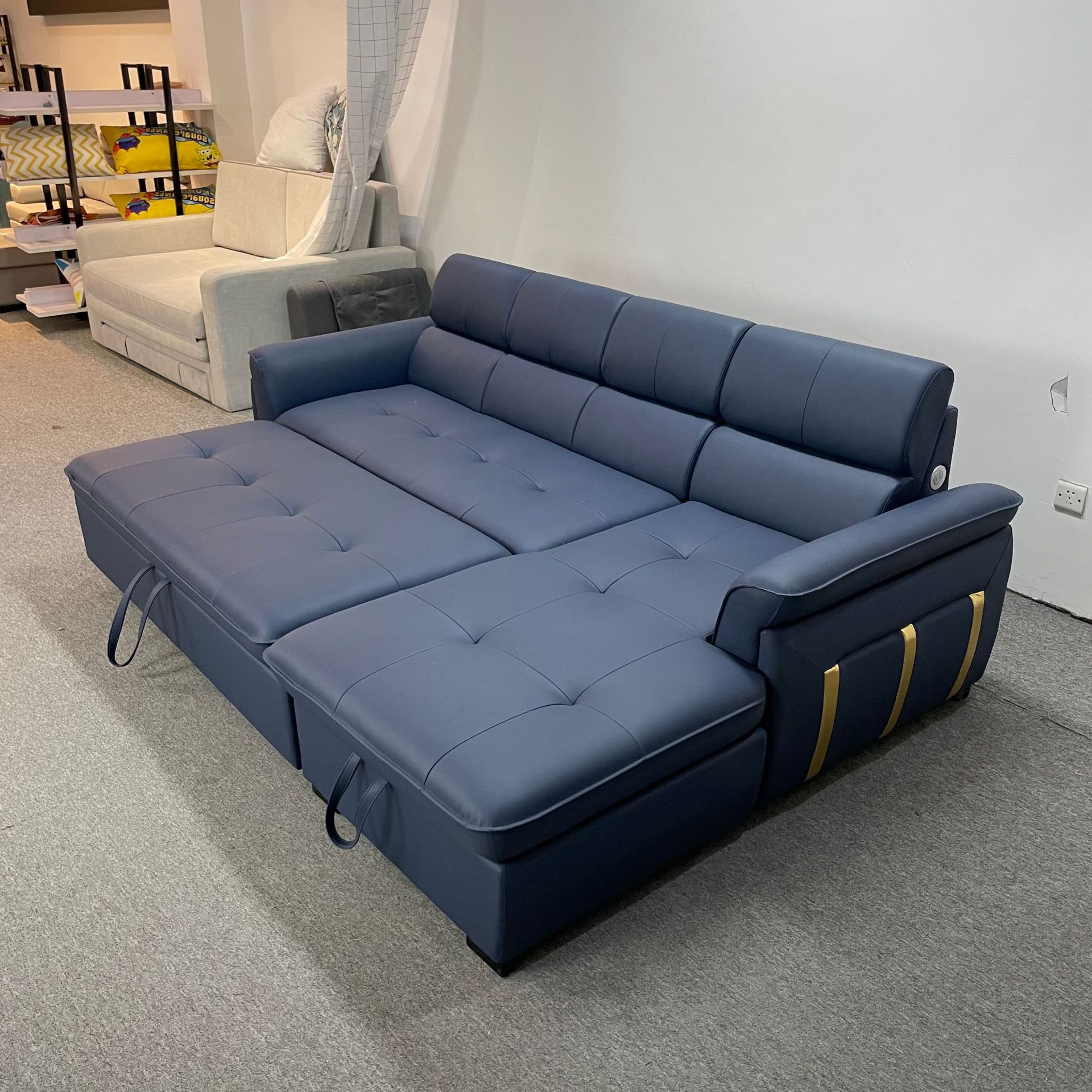 Sofá multifuncional de pequeño hogar con esquina de sala de estar en forma de L, sofá cama de doble uso con arte de cuero y almacenamiento combinado