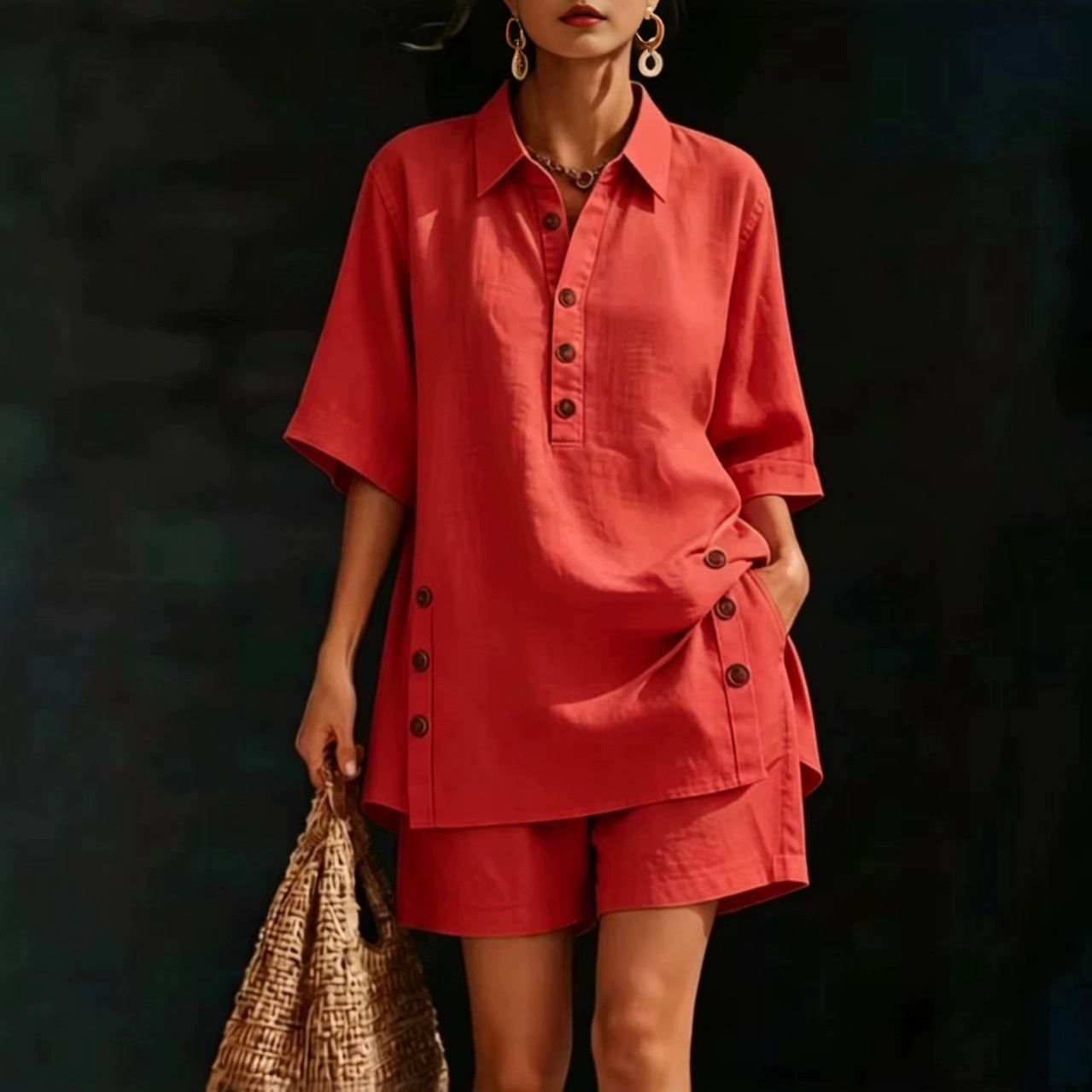Women's Autumn/Summer Short Sleeve Shirt And Loose Pants Two Piece Set Relaxed Everyday Wear Comfortable Feshion_ecoleips.com