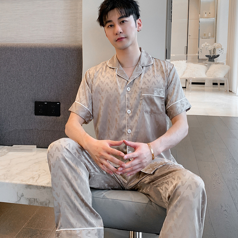 V자카드 반팔팬츠 브라운