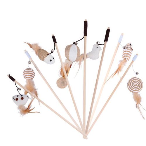 Manufacturer's new wooden pole cat teasing sticks, feather bells, mouse cat teasing sticks, interactive cat teasing toys and cat supplies