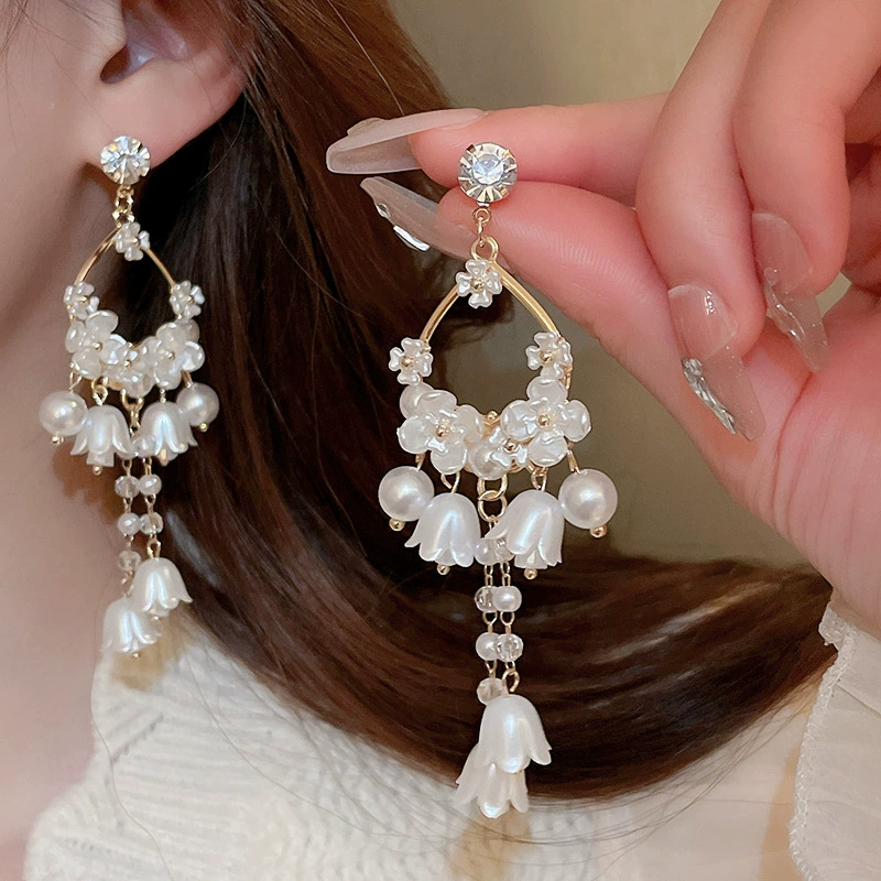 Серьги Baoyu bow & flower коллекция, французский лёгко-люкс стиль с жемчужной отделкой