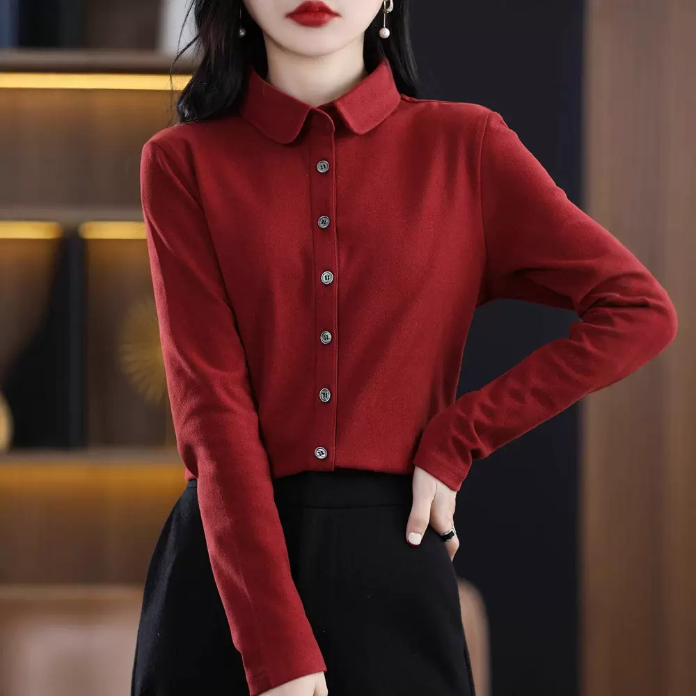 加厚双面德绒衬衫女秋冬磨毛时尚设计感小众加绒保暖打底开衫衬衣