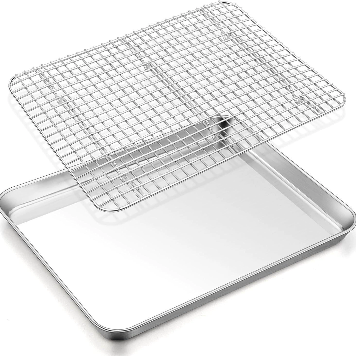 Cross-border stainless steel flat bottom oven square tray 304 square baking pan cooling multi-purpose baking tray two-piece set