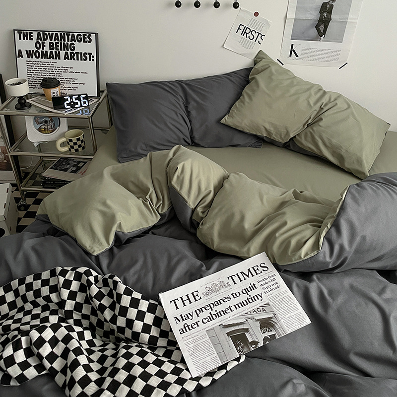 日本式水洗い綿純色四点セットシンプル無印風学生寮純綿三点セット純綿シーツ