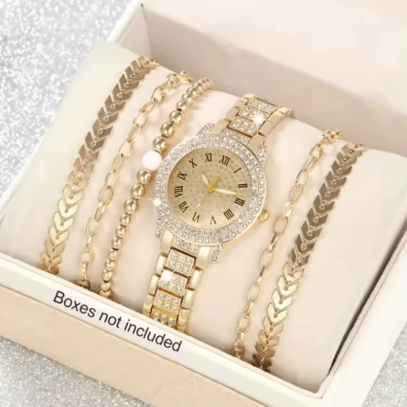 Casual Bracelet and Quartz Watch Set, Fashion Jewelry, Multiple Colors, 23.5 cm