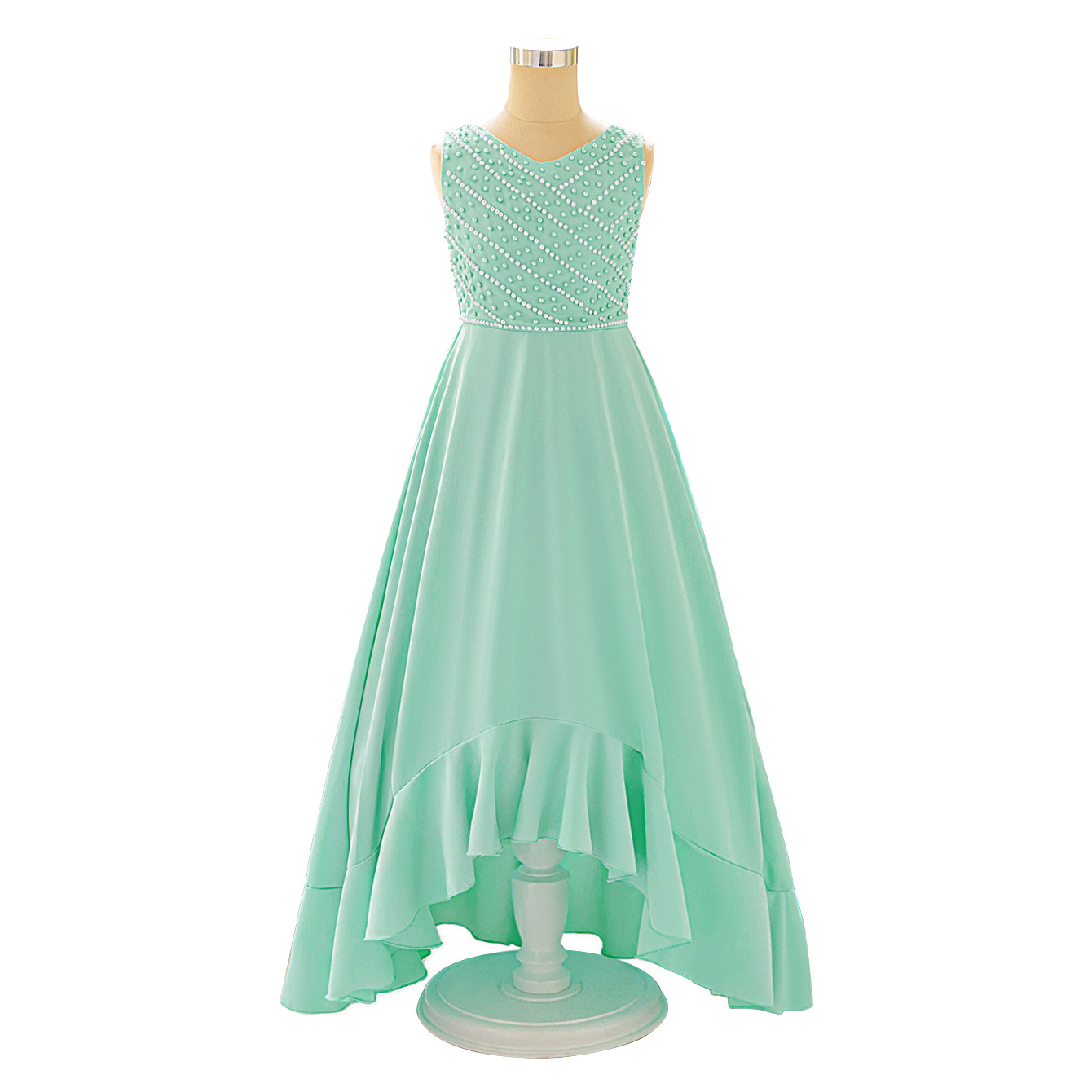 Comercio exterior transfronterizo amazónico niños sin mangas correa de perlas irregular vestido de baile vestido de noche al por mayor