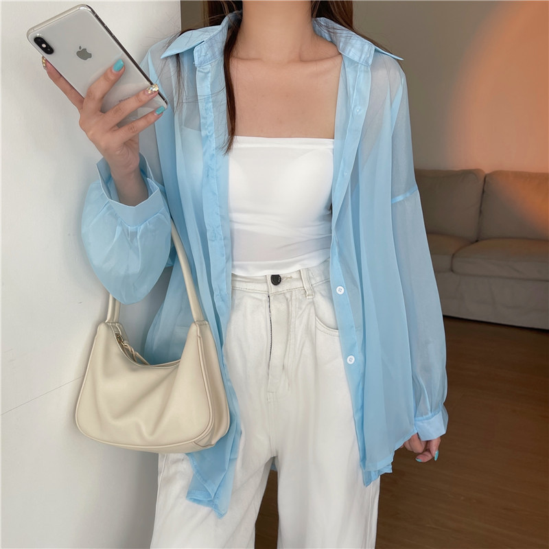 112g Weight Long Sleeve Sleeve Length Single Breasted Placket Type Shirtsleeve Sleeve Type Polyester, Chiffon Fabric Type Regular Top Length Cardigan Tops Type Holiday Occasion Shirt Collar Neckline Loose Fit Type Solid Color Pattern Summer, Spring Season Women's Gender Casual Style Wholesale Women's Casual Solid Color Long Sleeve Blouses 69