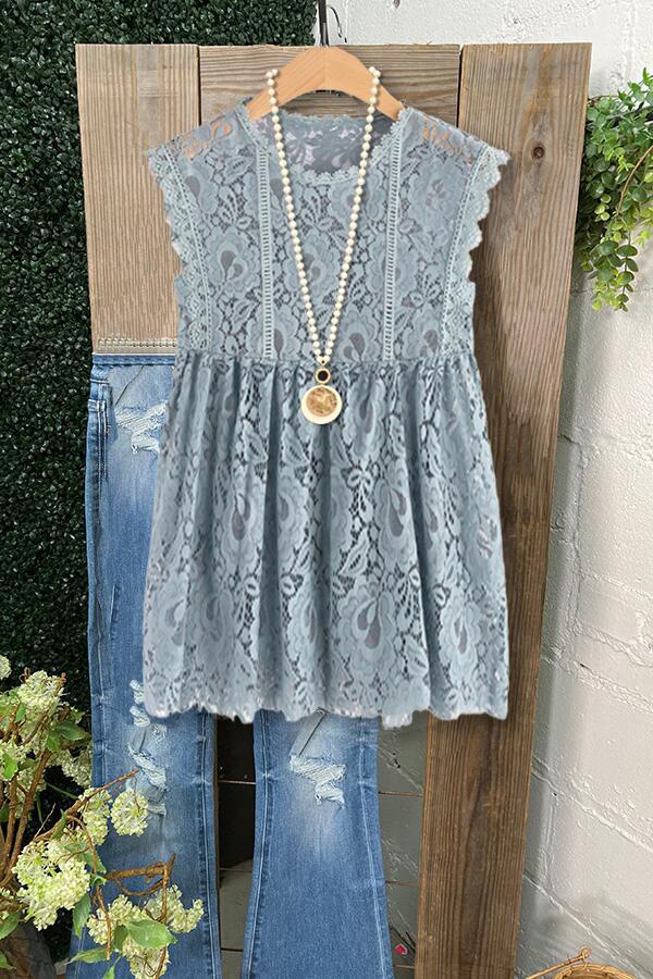 Brand solid color lace T-shirt with a round collar