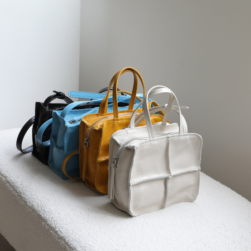 Niche Artistic Retro Handmade Four-Panel Stitched Top-Layer Cowhide Small Square Bag, Minimalist Style Genuine Leather Shoulder Crossbody Women's Bag Niche Artistic Retro Handmade Four-Panel Stitched Top-Layer Cowhide Small Square Bag, Minimalist Style Genuine Leather Shoulder Crossbody Women's Bag