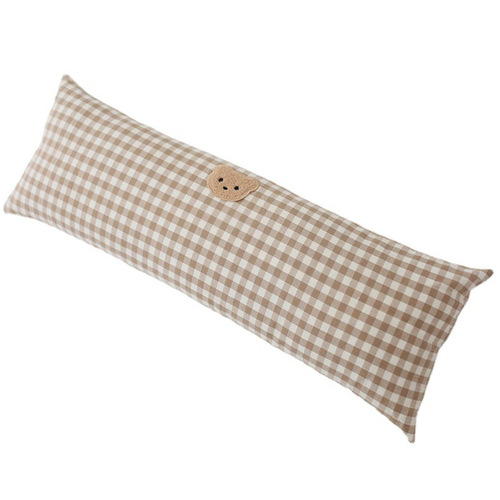 Ins style pure cotton baby plaid bear embroidery bedside pillow sofa pillow baby pillow with core removable and washable