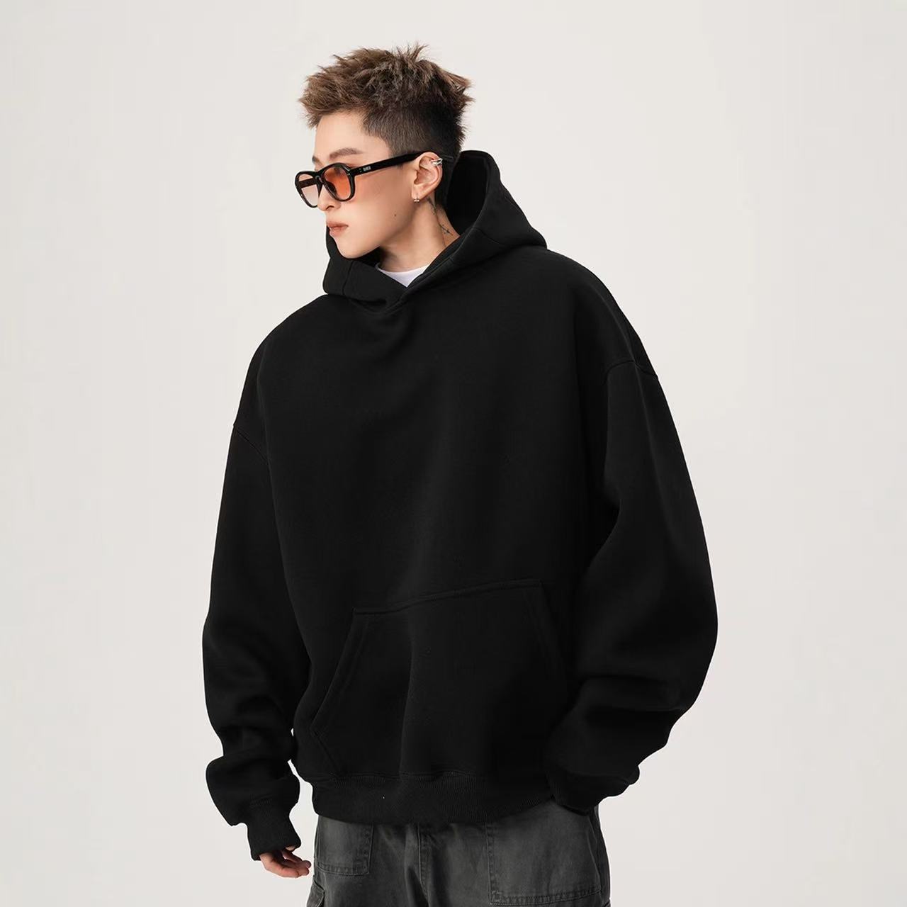 Sweat à capuche, marque tendance automne-hiver, couleur unie, coupe ample, veste résistante et polyvalente_voghion.com