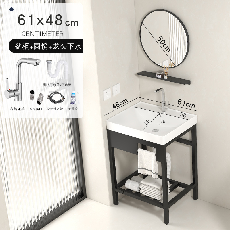 61x48cm soporte cuenca + agua + grifo + espejo redondo