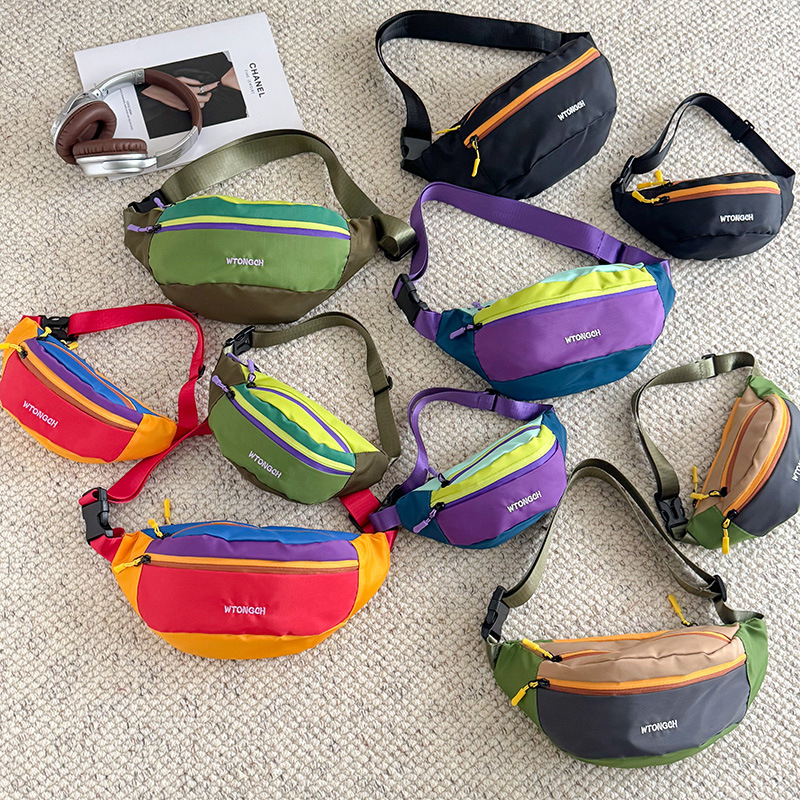 Cross-Border New Style Color-Blocking Sports Dopamine Outdoor Waist Bag Chest Bag Casual Simple Lightweight Portable Small Crossbody Bag