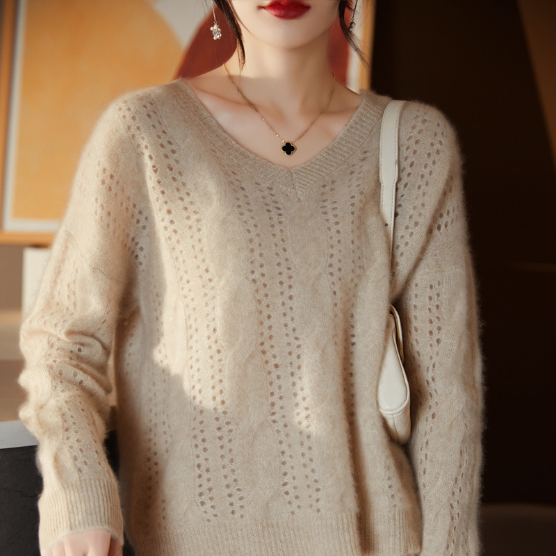 23 autumn and winter New 100% pure woolen sweater Women's Western style V-neck versatile pullover knitted bottoming shirt sweater cashmere sweater 23 autumn and winter New 100% pure woolen sweater Women's Western style V-neck versatile pullover knitted bottoming shirt sweater cashmere sweater