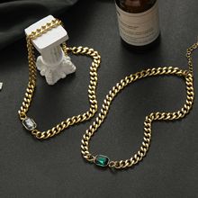 绿宝石钛钢项链女小众设计感简约嘻哈锁骨链ins欧美不掉色古巴链