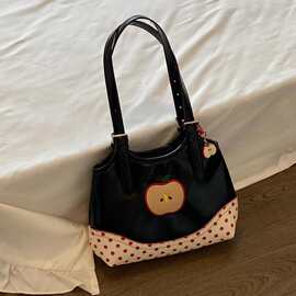 2025夏季小众可爱苹果刺绣单肩腋下包韩版少女波点手提包小托特包