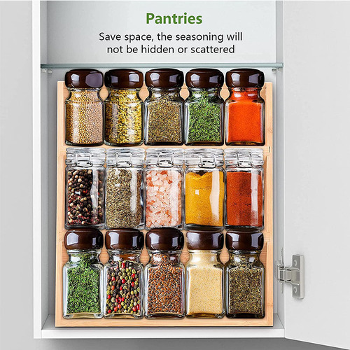 Kitchen countertop storage rack, wooden spice rack, multi-layer shelf, three-layer seasoning storage rack