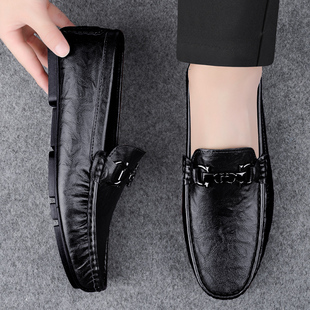 Doug Shoes Men's 2024 New Men's Soft Bottom Soft Leather Casual Leather Shoes Slip-on Youth Driving Shoes