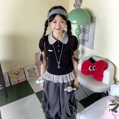 韓国カレッジスタイルのパッチワークポロカラー半袖Tシャツ女性用夏の新しいスタイルの小さなウエストと年齢を減らすトップ
