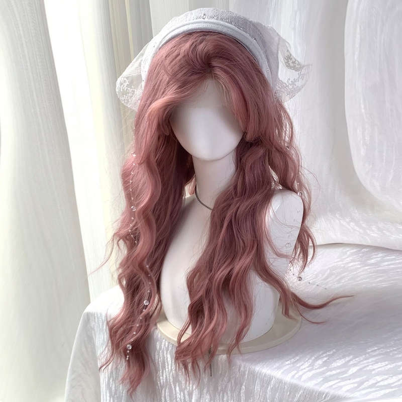 Xianxin Lace Front Wig in Mist Pink, Long Curly Hair with Water Wave Texture, Forest Style, with Added Volume, Full Head Wig Xianxin Lace Front Wig in Mist Pink, Long Curly Hair with Water Wave Texture, Forest Style, with Added Volume, Full Head Wig