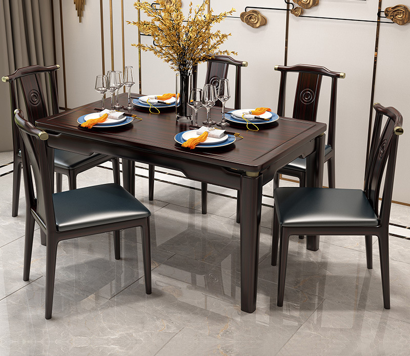 New Chinese Style Solid Wood Dining Table and Chair Combination Modern Simple Rectangular Dining Table Dining Table All Solid Wood Large and Small Apartment Set