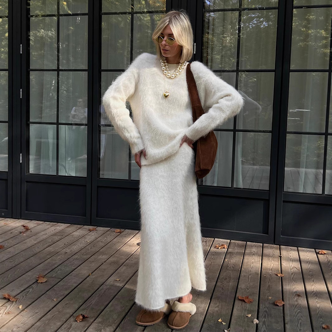Cross-Border Pullover Rock Europäisch und Amerikanisch 2025 Herbst Winter Ins Style Strick-Zweiteiler-Set für Damen_voghion.com