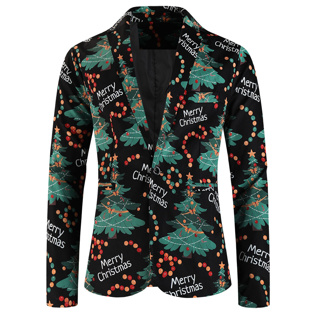 Men's Suit Jacket Christmas Print Single Blazer For Men_voghion.com