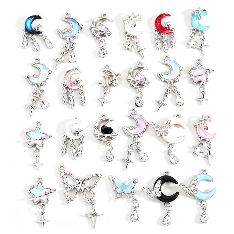Alloy Jewelry Accessories Inlaid with Resin Stars and Moon Pendants DIY Bracelet Necklace Keychain Pendant W742