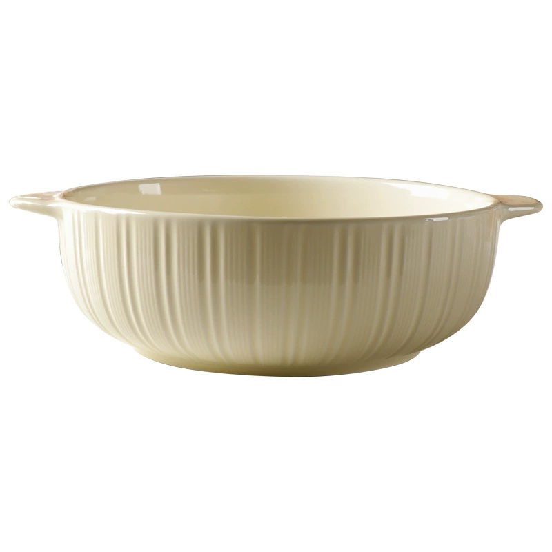 Both ear creative extra large sauerkraut fish bowl 2024 new home ceramic large capacity vertical lines simple soup soup pot