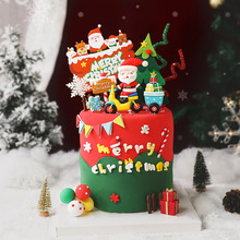 圣誕節烘焙蛋糕裝飾送禮物小摩托車圣誕老人軟陶插件彩旗英文插牌
