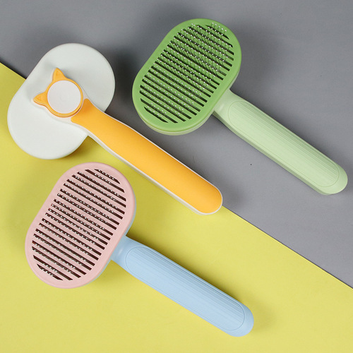 Cat comb cross-border new stainless steel needle one-click automatic hair removal pet comb cleaning supplies cat pet comb