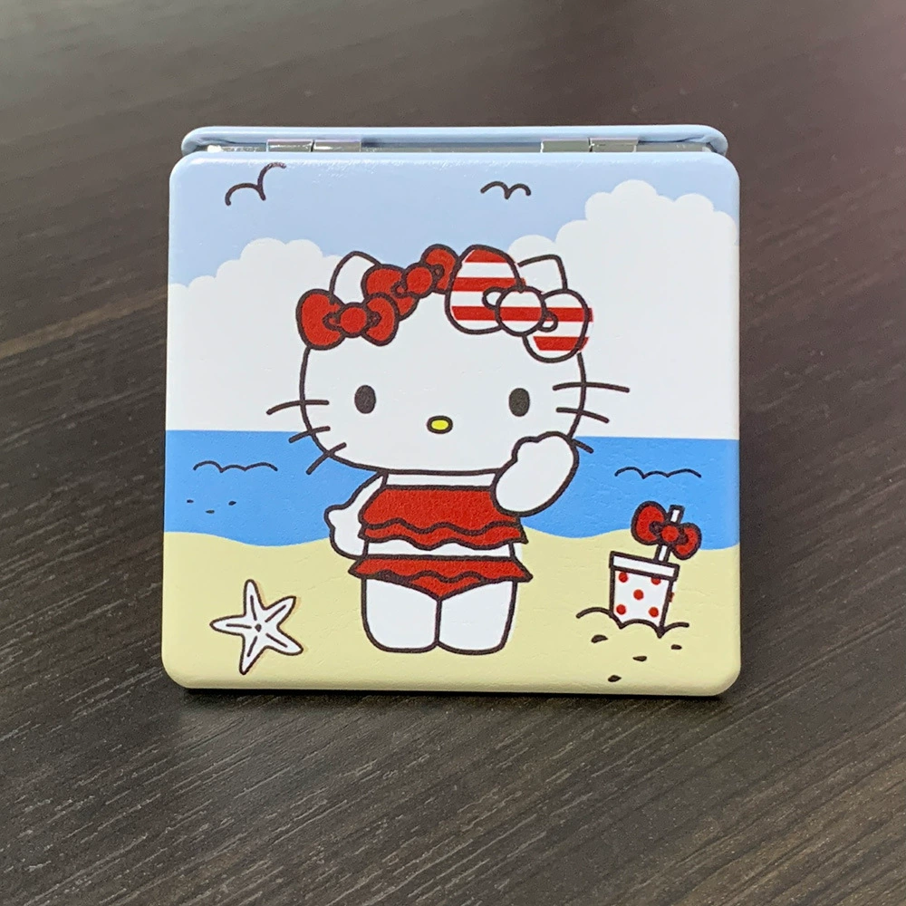 Handheld Folding Mirror (Hello Kitty) Cute Custom Print, Compact 7.1×6.7 cm for Students