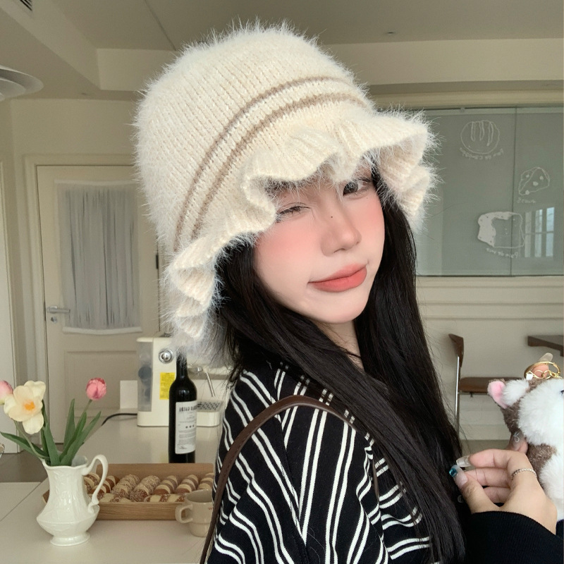 韩系甜美百搭花边针织毛线帽秋冬户外休闲防风保暖帽显脸小帽子女|undefined